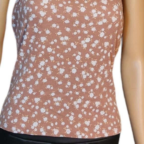 SO Shirt Tank Top Halter Brown Floral Size Juniors Large - Picture 6 of 12